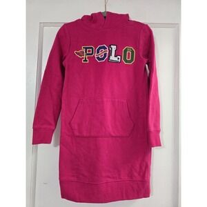 Polo Ralph Lauren Pink Logo Fleece Hoodie Dress Embroidered Girls Size 7